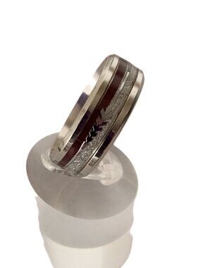 Size 9 Stainless Steel Wedding Band Brown - Silver Carbon Fiber Inlay Ring